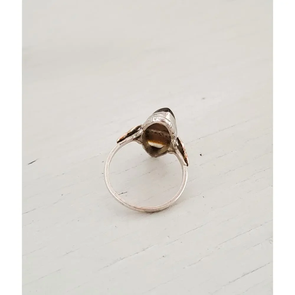 Vintage Clark & Coombs Sterling Silver and 10K Gold Filled Agate Ring - Picture 5 of 6
